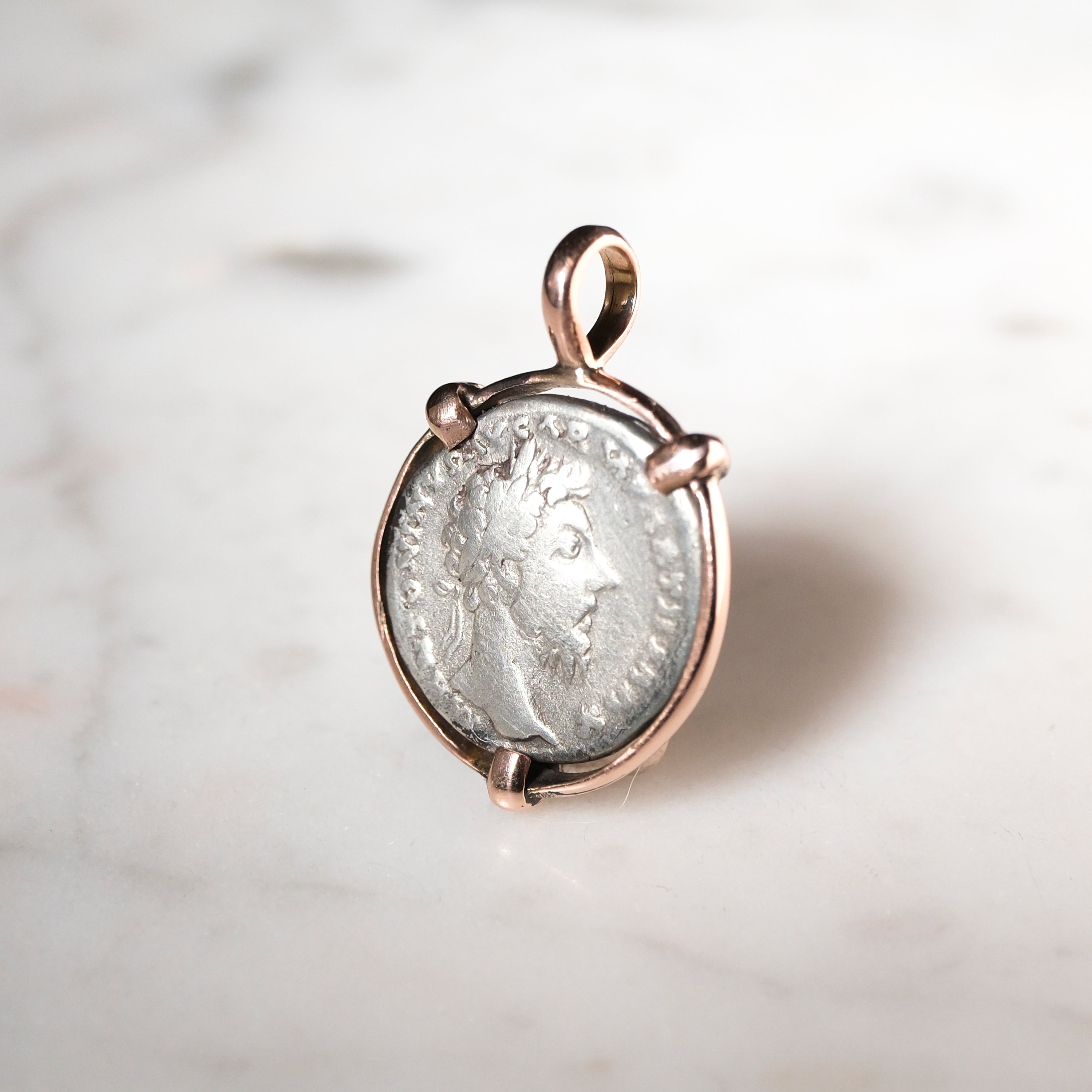 Marcus Aurelius Silver Denarius - Pax In Rose Gold